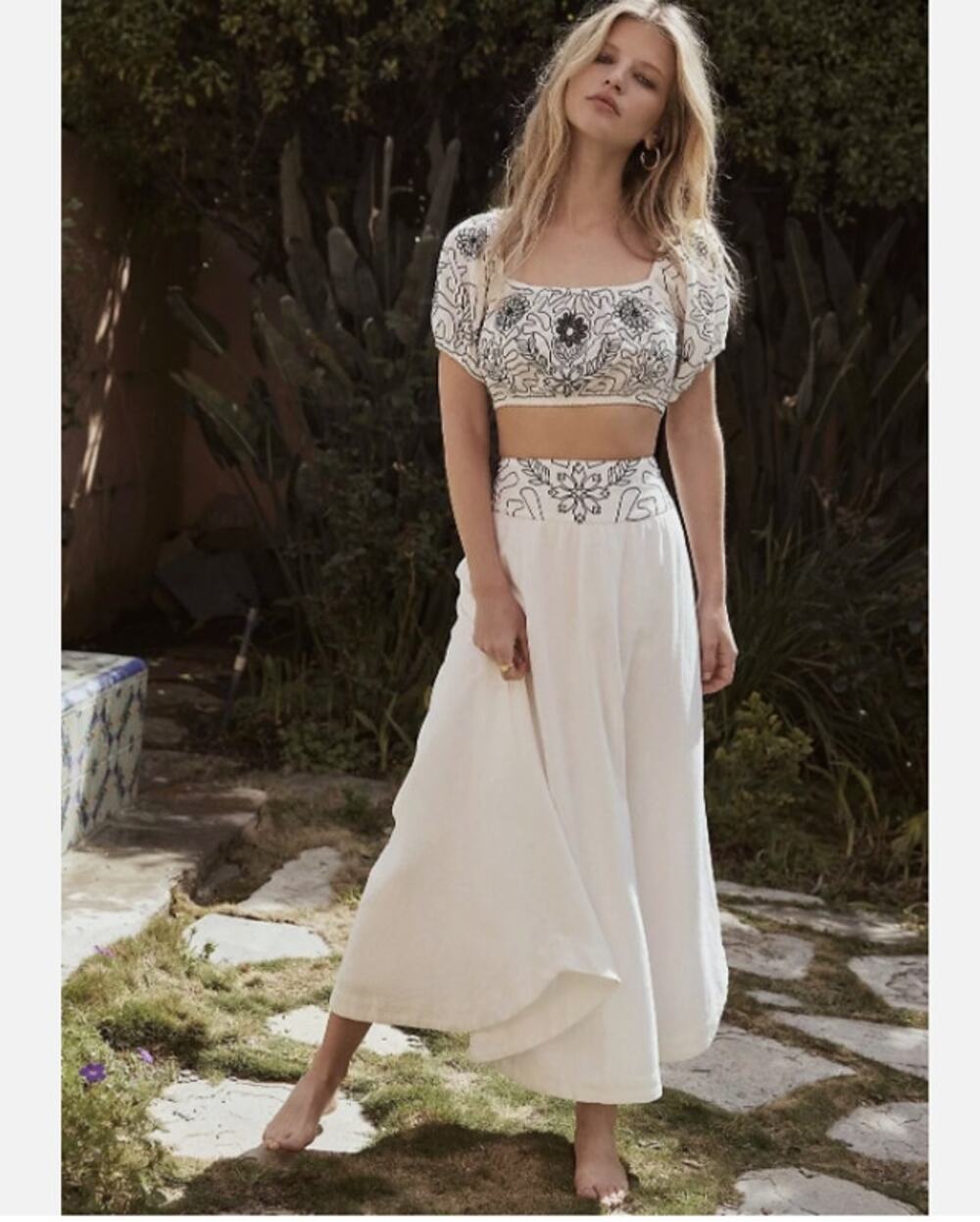 Free People Women's Lotus Set Top & Skirt White\Black Size L NWT